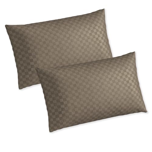 Image of Trance Home Linen 300TC 100% Cotton Jacquard Checks Pillow Covers | Set of 2 Pillow Cases |Standard Size (20 x 30 inch, Mocha)