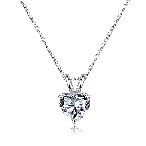 Smilest Heart Necklace For Women Mom Wife, Lab Created Diamond April Birthstone Charm Necklace 18K White Gold Plated 925 Sterling Silver Birthstone Pendant Necklace Valentines Day Gifts Birthday Gifts cover