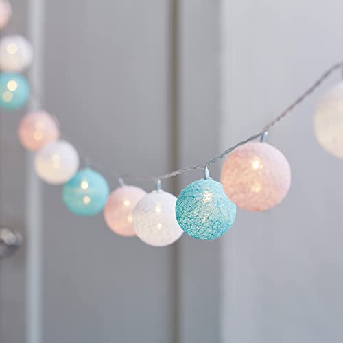 Lights4fun 20 Pastel Cotton Ball Fairy String Lights Warm White LEDs Battery Operated with Timer 2.85m