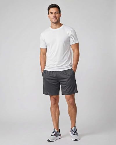 Image of Real Essentials 5 Pack: Men's Mesh Performance Quick Dry Tech Stretch Ultra-Soft Breathable Short Sleeve Crew Active T-Shirt | Available In Big & Tall, Moisture Wicking, Quick Dry, Cooling, Summer, Casual, Basketball, Tennis, Hiking, Yoga, Tops