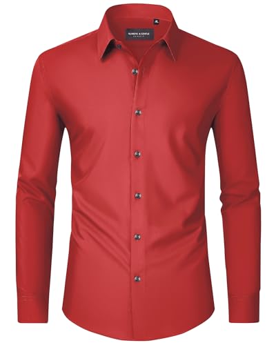Image of Alimens & Gentle Men's Dress Shirts Long Sleeve Wrinkle Free Stretch Business Casual Wedding Button Down Shirt