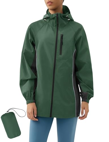 LOMON Lightweight Active Rain Jacket Hooded Water Resistant Raincoat Windbreaker Jacket Casual Softshell Dark Green and Black S
