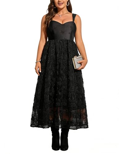 Image of EYWOL Formal Wedding Guest Cocktail Party Floral Embroidered Dress M-3XL | Embroidered,Floral,Sheer A-Line,Maxi,Sweetheart Neckline,Puff Sleeves,Tie Back, Parties,Wedding,Formal,Cocktail,Occasions