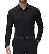 Lusead Men's High Stretch Dress Shirt Wrinkle Free Long Sleeve Slim Fit Business Casual Button Do...