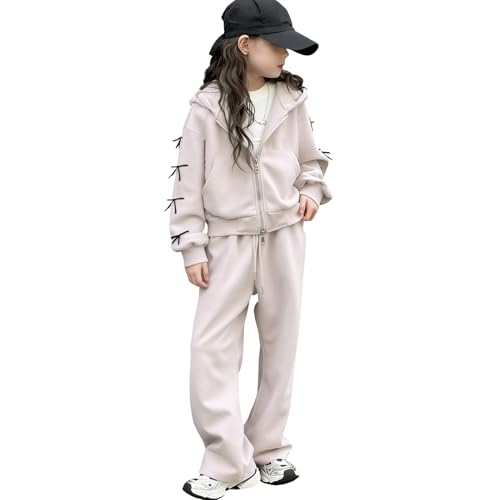 SXSHUN Dres treningowy dla dziewczynek, dres do joggingu, strój sportowy, odzież sportowa z motylem, 2-częściowy zestaw odzieży, sportowe spodnie do biegania, bluza dresowa na wiosnę i jesień, Rosa