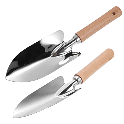BCOATH Stainless Steel Garden Tools Set 2-Piece Shovel Wooden Handle for Easy Soil Cultivation and Planting