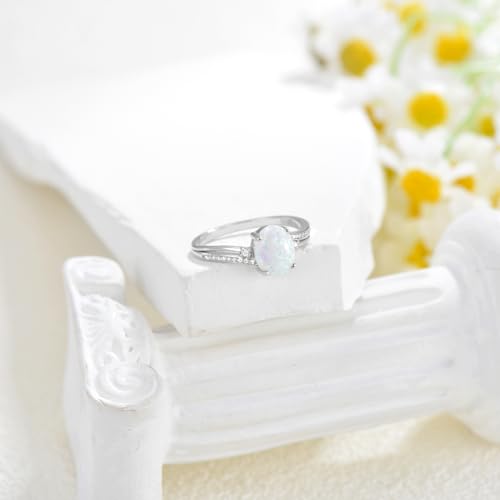 YDD 2ct Oval Cut Opal Engagement Rings for Women White Opal Rings Opal and Moissanite Engagement Rings 925 Sterling Silver Opal Wedding Ring Anniversary Promise Ring2