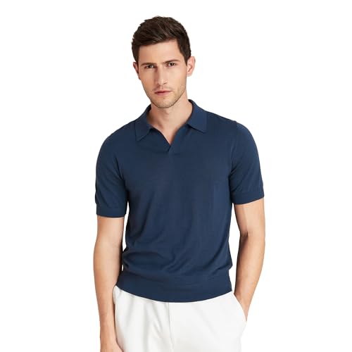 GreenMount Men's Wool Cashmere Soft Cool Polo Shirt Light Weight Essential Short Sleeve for Summer
