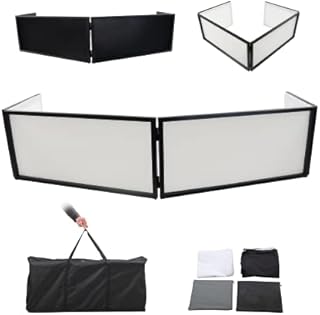 Sardoxx DJ Booth DJ Facade Portable DJ Event Booth Foldable Cover Screen Metal Frame Booth Front Board Video Light Projector Display Scrim Panel w/Travel Bag Black White Scrims