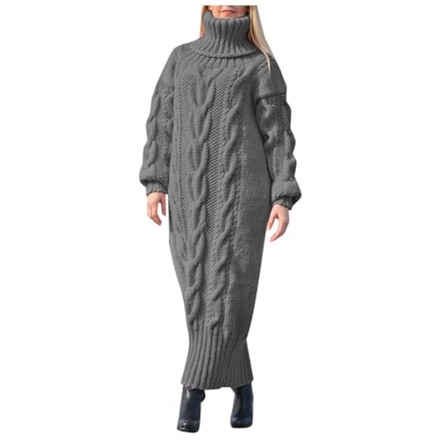 KBOPLEMQ Damen Strickkleid Grobstrick Pulloverkleid Tunika Kleid Rollkragen Lose Strickpullover Langes Kleid Rollkragen Langarm Maxi Kleid Pullikleid...