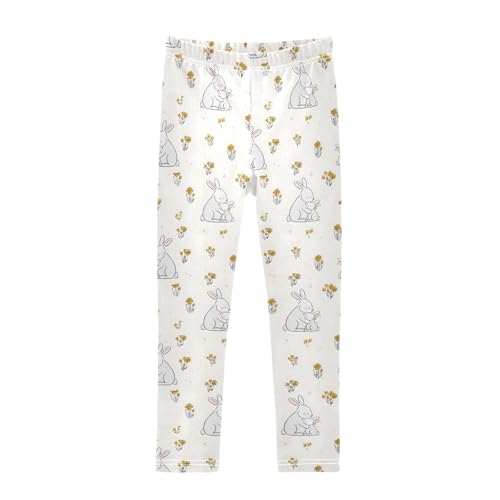 White Rabbit Flower Blossom Girls Leggings Soft Stretch Workout Yoga Dance Pants for Kids Casual Tights