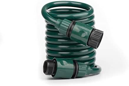 FUNJEE Lightweight EVA Coil 10 ft Garden Hose with Nipple QD Fittings, Female and Male Thread QD Fittings, Garden Tool Set (10FT, Green)