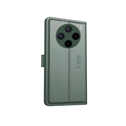 Image of AIBEX Compatible for Vivo X200 5G Flip Cover Leather Finish with Magnatic Closure | Inside TPU with Card Pockets | Wallet Stand | Complete Protection Flip Case -Green