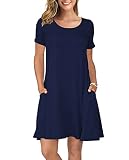 KORSIS Women's Summer Casual T Shirt Dresses Swing Dress NavyBlue XL