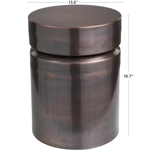 Image of Deco 79 Metal Drum Side End Accent Table, 14 inch x 14 inch x 19 inch, Polished Copper