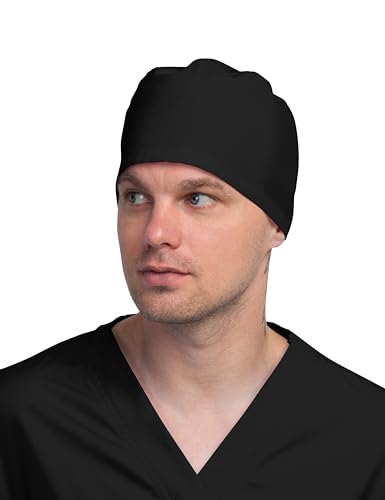 Black Solid Working Scrub Cap for Men Comfortable...
