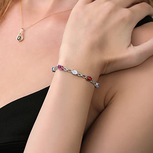 Gem Stone King 925 Sterling Silver Build Your Own Personalized 5 Birthstones And White Lab Grown Diamond Tennis Bracelet For Women Adjustable Up To 9 Inches #TOP3