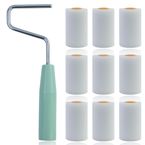 9 rollos pequeños de espuma blanca con soporte de rodillos, rodillos pequeños para pintar, mini rodillo de pintura para bricolaje, pintura, pared, muebles, rodillo de pintura de pared (2 pulgadas)