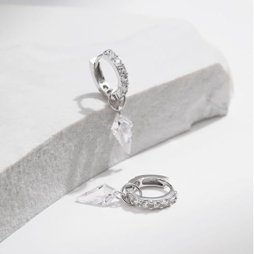 Kokoma Dangle Spike Small Hoop Earrings for Women Girls 925 Sterling Silver Cubic Zirconia Crystal Drop Huggie Hoops Cartilage Earrings Dainty Ear Jewelry4