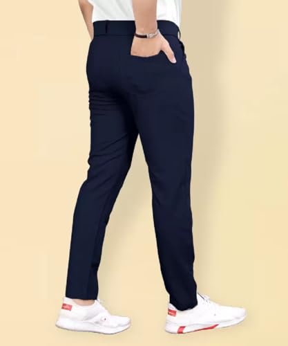 Image of Men's Mid-Rise Slim Fit Formal Trousers with Breathable Fabric, Solid Pattern, and Button Closure | Stylish Pants for Men | Perfect for Office, Business, and Casual Wear