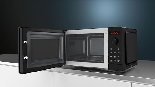 Siemens FF023LMB2 iQ300 Mikrowelle, 44 x 26 cm, 800 Watt, Drehteller 27 cm, Türanschlag links, cookControl7 Automatikprogramme, Favoritentaste Schwarz, 20 L