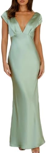 Halfisland Womens Summer Satin V Neck Cap Sleeve Backless Maxi Dr...