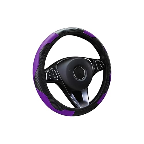 Lonuxi Car Steering Wheel Cover 15 inch Carbon Fiber Microfiber Anti-Slip Breathable PU Leather Elastic Steering Wheel Protector Car Interior Accessories for Most Cars (Purple)