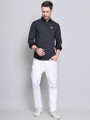 Image of Majestic Man Men Comfort Slim Fit Pure Cotton Tartan Checked Casual Shirt