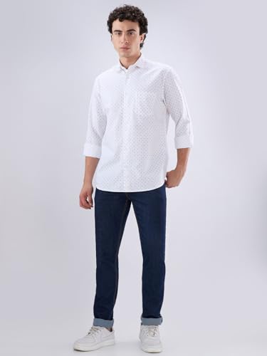 Image of Colorplus Men Regular Fit Print Pattern Pure Cotton Plain Collar Full Sleeve Casual Shirt
