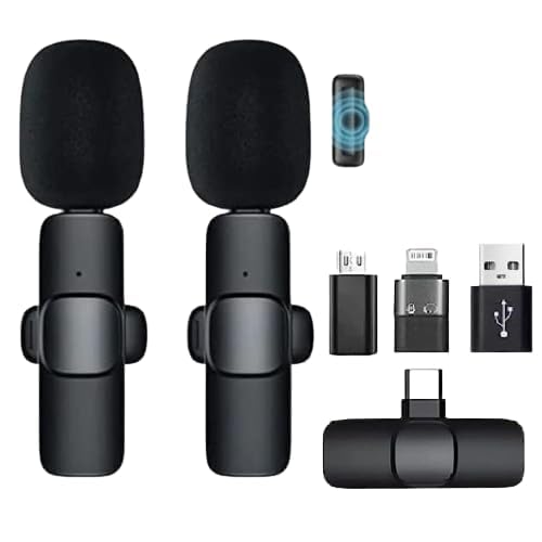 UPTREND Wireless Collar Mic for Type-C Android Cell Phone,Tablets & iPhone Supported Microphone, Noise Reduction Lapel Mike -Shoots,Youtubers, Video Recording,Facebook,Live Stream (Double Mic)