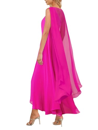 Image of Aisbei Women's Elegant One Shoulder A Line Flowy Maxi Dress Evening Gowns Party Formal Wedding Guest Dresses with Cape