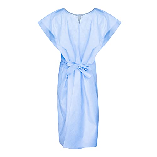 Image of DG Patient Exam Gown Small (50 Count) - Blue SMS Nonwoven, Fluid-Resistant, Latex-Free - Open Back with Separate Tie Belt - Single-Use Medical Gown - Made in USA