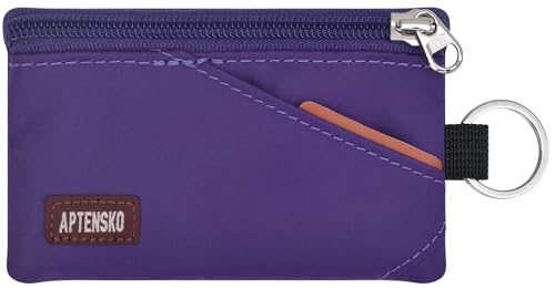 Image of RFID Blocking Travel Wallet with Adjustable Lanyard, Small Nylon Zipper Pouch and Badge Holder for ID, Credit Cards, Cash, Keys, Commuters (Deep Purple)