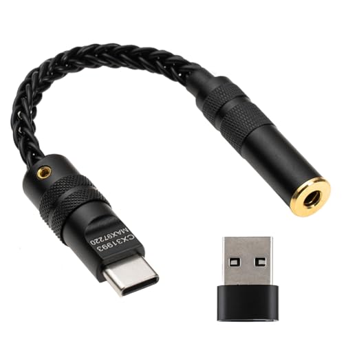Adaptateur DAC deivce USB C 3,5 mm en alliage d'aluminium noir premium avec puces audio