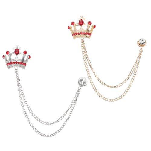 Image of PATIKIL Crown Hanging Chain Brooch Pins, Rhinestone Suit Pins Fashion Crystal Lapel Pins
