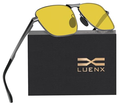 Luenx Men'S Night Vision Driving Glasses Anti Glare Polarized Rectangular Sunglasses cover