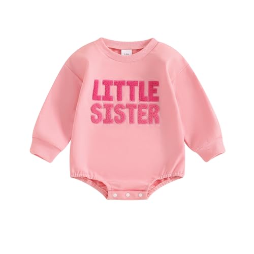 Image of FIOMVA Little Sister Newborn Outfit Baby Girl Bubble Romper Sweatshirt Big Sister Matching Outfits Infant Fall Clothes