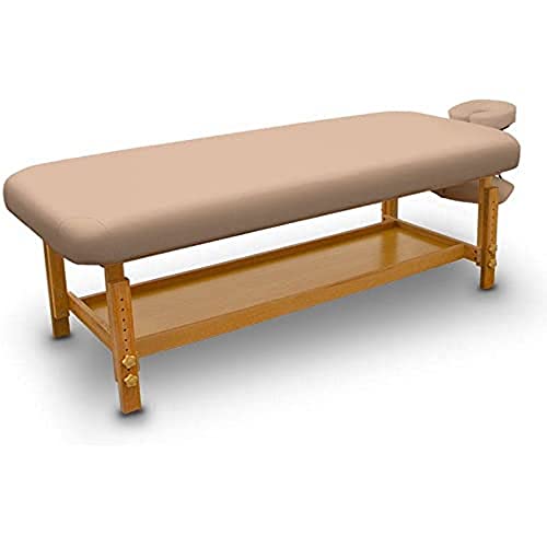 QUIRUMED Table de Massage Fixe en Bois pour Spa, Couleur Arena, lit de Massage, Simili Cuir, Hauteur réglable, tête Amovible, Plateau accoudoirs, revêtement...