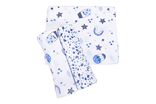Cueiro Estampado Flanelado, Minasrey Capadócia, 80cmx80cm, 3 Un. (Azul)