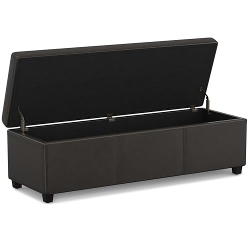 Image of SIMPLIHOME Avalon 54 inch Wide Vegan Leather Storage Ottoman in Tanners Brown