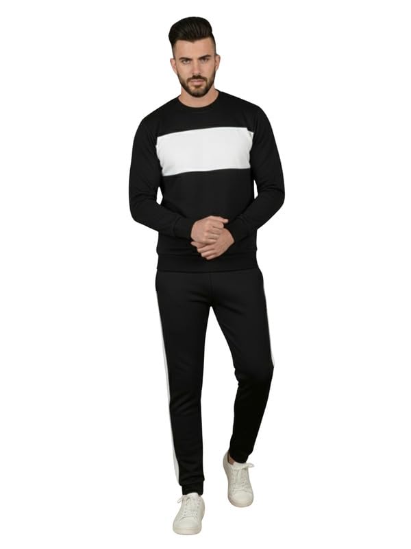 CUBIQ Men's Cotton‑Lycra Color Block Tracksuit – 68% OFF, Best Active Wear Deal