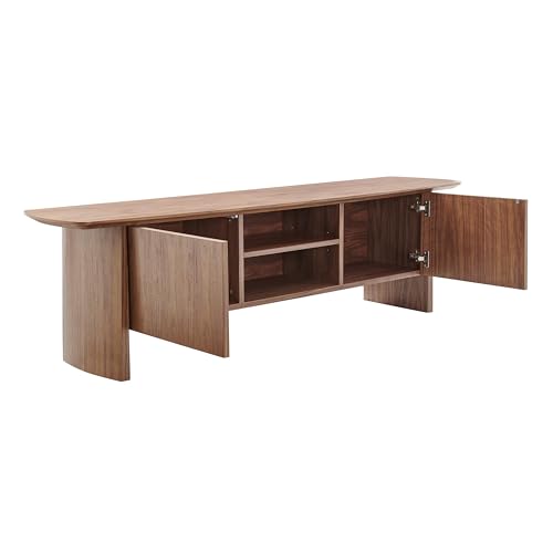 Image of Euro Style Folke Media Stand | Modern Industrial Entertainment Console | Functional Storage for Living Room, Bedroom, Home Office, or Hospitality | Walnut Finish with Matte Black Steel Cross Bar