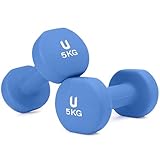 unycos - Par de Mancuernas Antideslizantes de Neopreno, Pesas【5 kg】Ergonómicas con Diseño Redondo y Anti-Rodadura, Resistentes, Ideales para Entrenamiento de Fuerza y Gimnasio en Casa (Azul)