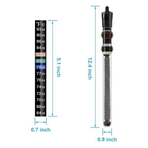 Image of DaToo Mini Aquarium Heater 300W Small Fish Tank Heater 300 Watt with Free Thermometer Sticker(300W)