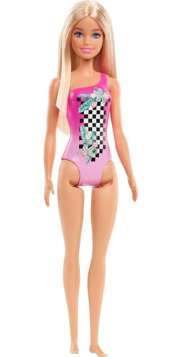 Muñeca Barbie Beach Doll con traje de baño rosa miniatura 5