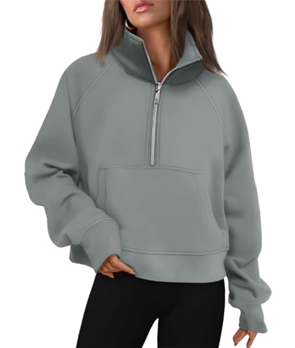 El Mejor Listado de Moda Dama para comprar online. 45 VIOPY Sudaderas con Media Cierre para Mujer Cuello Alto Sudadera Deportiva Mujeres de Manga Larga Causales Dama Pullover (Gris Verde, X-G)