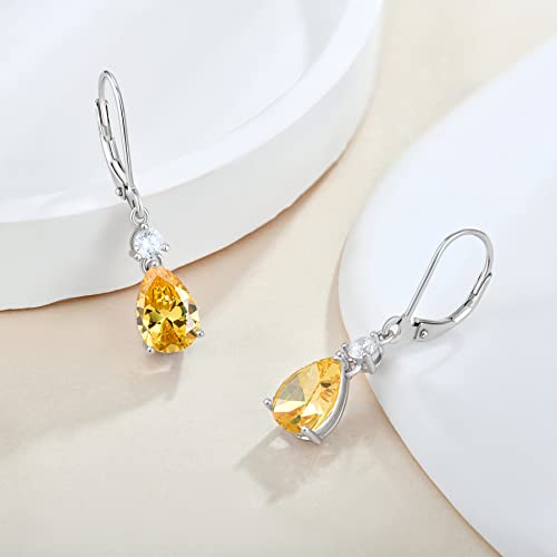 925 Sterling Silver Leverback Earrings - Guesma 10X7Mm Dangle Earrings For Women Topaz Teardrop Created Birthstone Crystal - Wedding Earrings Jewelry #TOP2