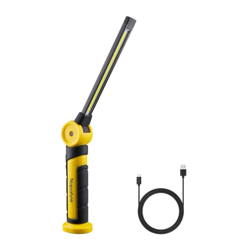 Napatyre Lampe de Travail, 4000mAh Baladeuse LED Rechargeable avec Base Magnétique, Rotation à 120° Lampe Atelier, 3 Modes Lampe de Poche pour Réparation Auto/Camping/Urgence (1 Pièce)