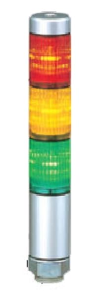PATLITE MPS-302-RYG Silver, Direct Mount, 3 Stacks, 30 MM Diameter, NPN & PNP Open Collector Compatible, 24V AC/DC, Short Body, Continuous Light, Slim LED Tower, RED/Amber/Green