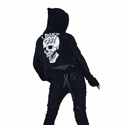 NCDUANSAN Gothic street trend fake two-piece stitching printed hooded casual long-sleeved women